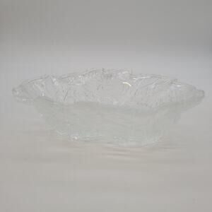 Vintage Intricately‎ Textured Grapes and Leaves Designed Clear Glass Dish